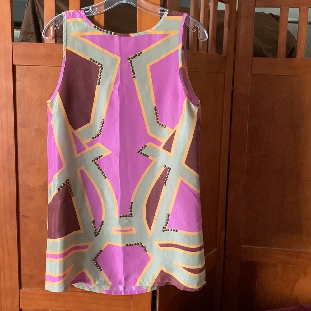 🚨🎉SOLD ELSEWHERE!🎉🚨Anthropologie Batik Disc Embellished Silk Tank Dress - Picture 2 of 8